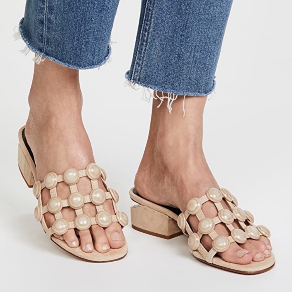 Alexander Wang Lou Studded Cage Suede Slide Sandals in Beige - size 39.5 or 9.5